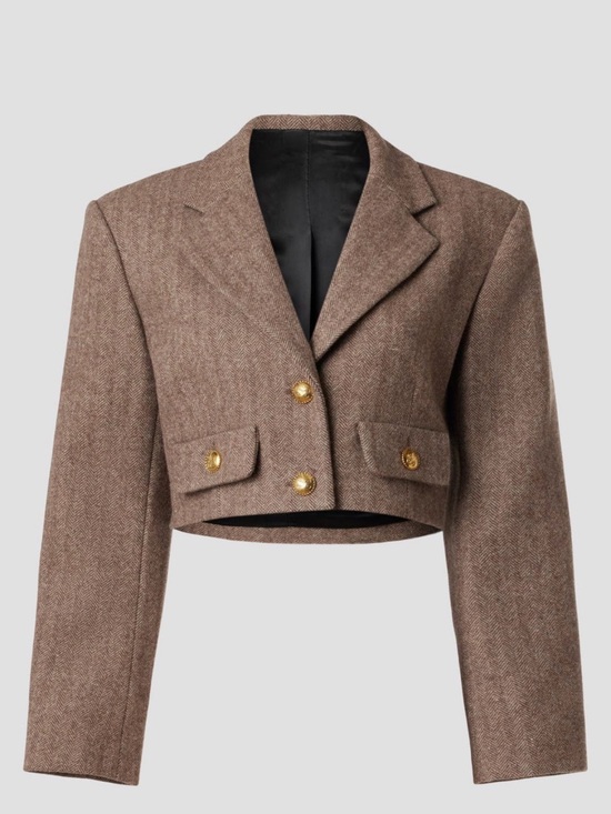 Sandro Jackets & Blazers - Sandro Lonny Cropped Herringbone Blazer Brown Wool Gold Buttons FR 42